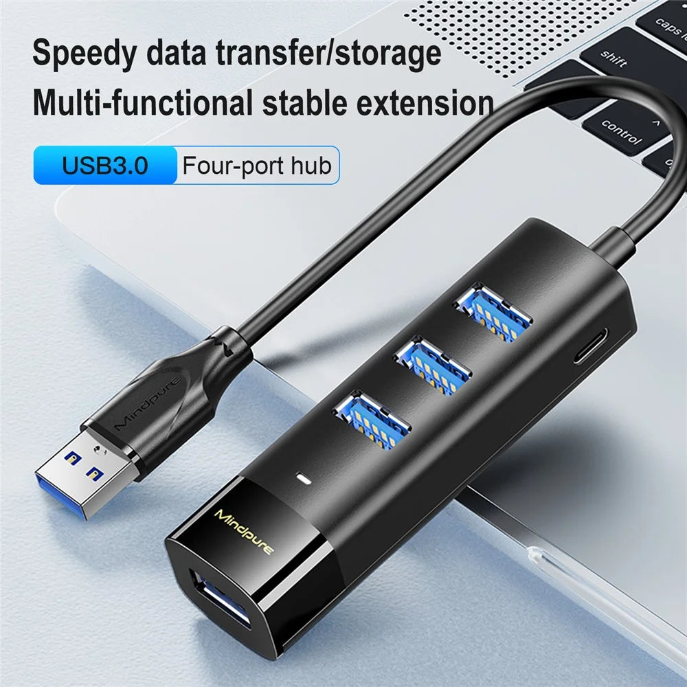MINDPURE US022 0.3m USB-A to USB 3.0 4-Port Hub High Speed Data Transfer Laptop Docking Station - 2