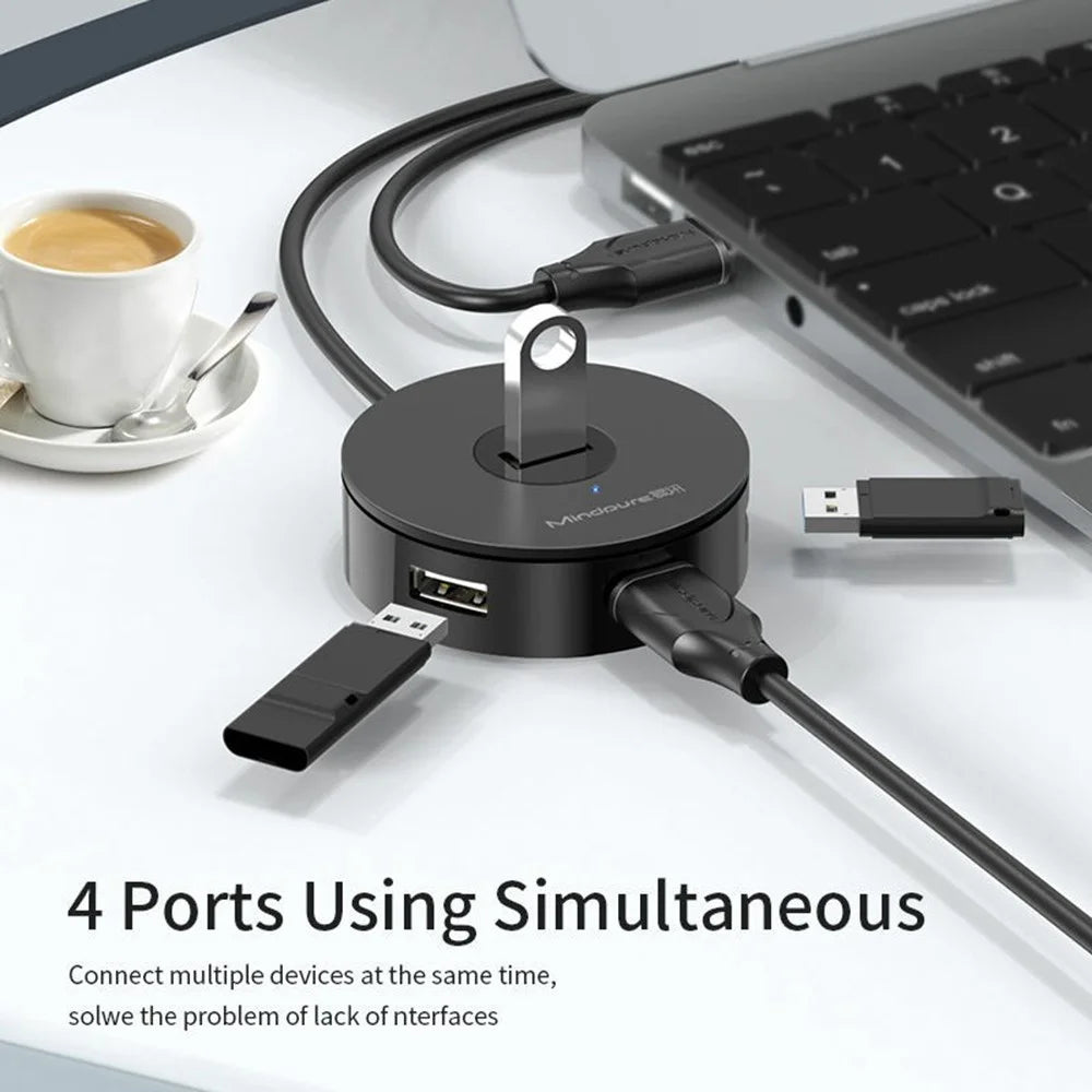 MINDPURE US018 1.5m USB to 4 X USB2.0 Docking Station Laptop Computer USB Hub Adapter - Black - 5
