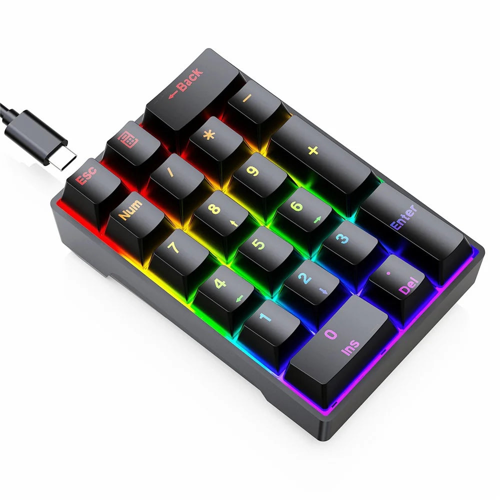Y-FRUITFUL YF20 Laptop Mechanical Numeric Keypad 20 Keys RGB Backlit Wired External Mini Keyboard - Black - 1