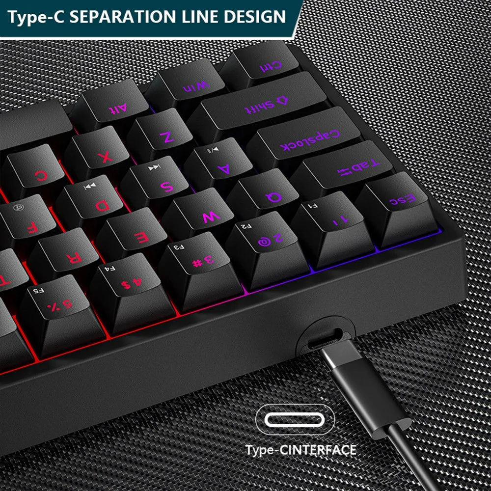 Y-FRUITFUL K33 61 Keys Type C Hot Swappable Mechanical Gaming Keyboard with RGB Light - Black - 2