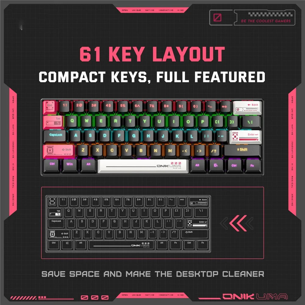 ONIKUMA G55 61 Keys Wired Keyboard with RGB Light Mechanical Gaming Keyboard for PC / Mac / Linux - 7