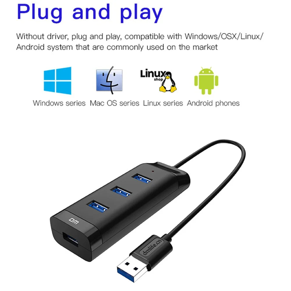 DM CHB007 4 Ports USB 3.0 Hub 5Gbps High Speed Transfer Docking Station with 120cm Cable - 7