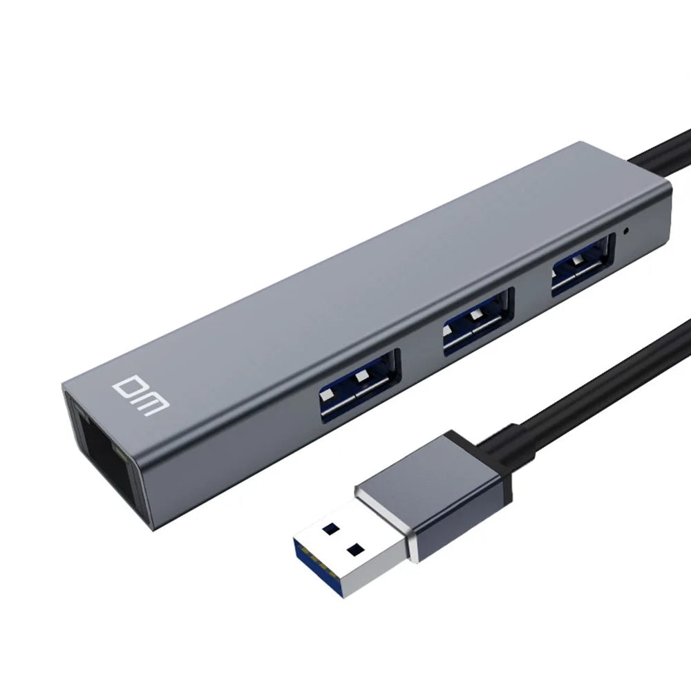 DM CHB011 3 Ports USB 2.0 Hub with RJ45 Ethernet Port Compatible with Windows / Macos / Linux - 1