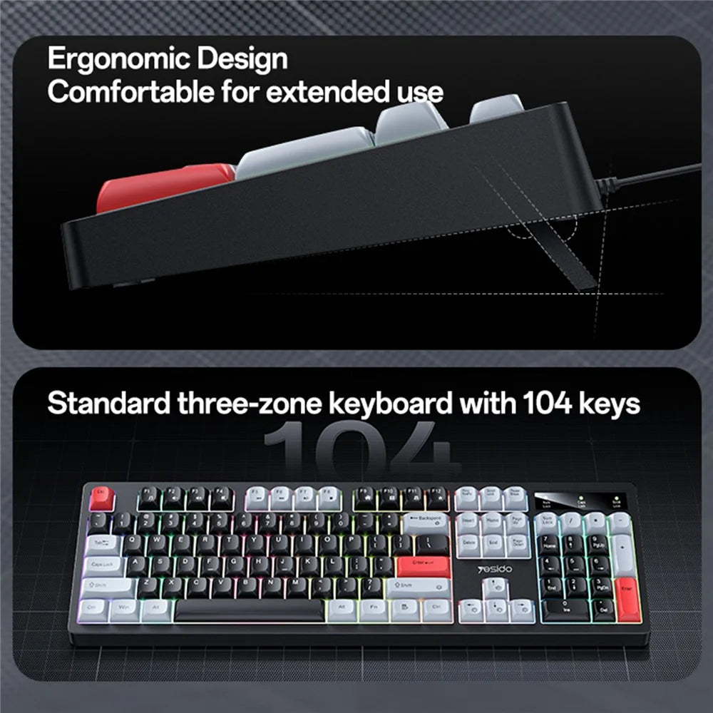 YESIDO KB44 104 Keys Wired Keyboard with RGB Backlight Low Noise Mechanical Keyboard, English Version - 4