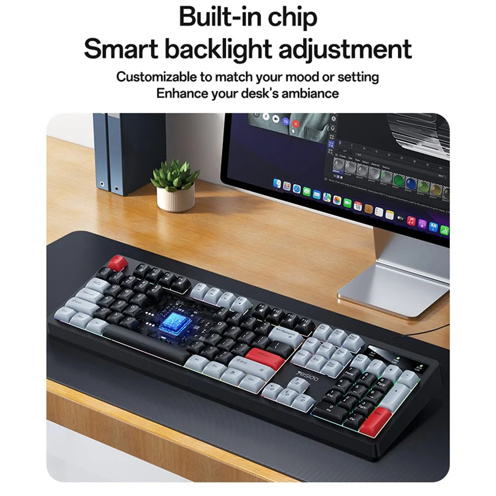 YESIDO KB44 104 Keys Wired Keyboard with RGB Backlight Low Noise Mechanical Keyboard, English Version - 7