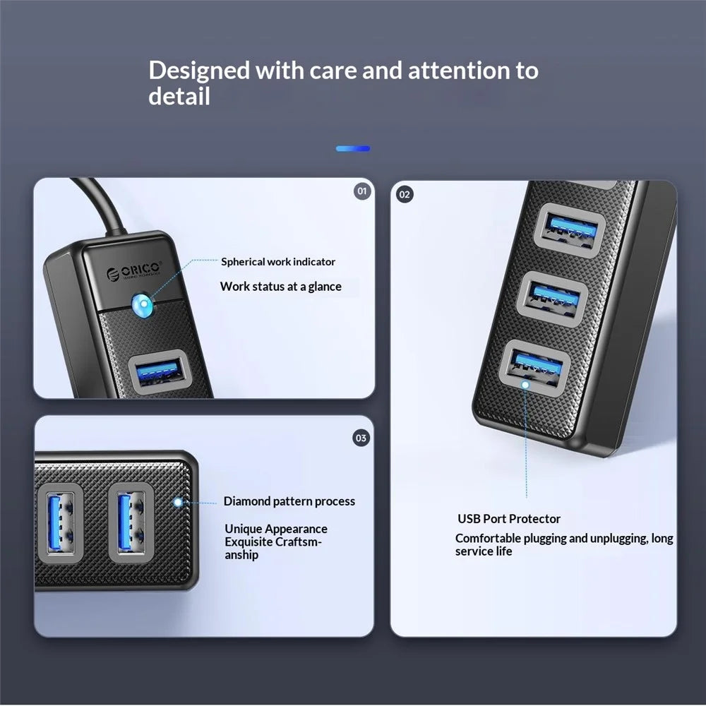 ORICO PW7U-U3 7 Port USB 3.0 Hub 5Gbps Data Transfer with Power Supply Port 15CM Cable Length - Black - 3