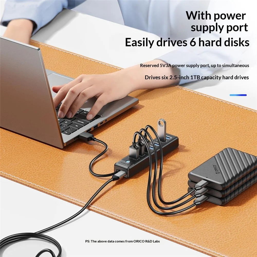 ORICO PW7U-U3 7 Port USB 3.0 Hub 5Gbps Data Transfer with Power Supply Port 15CM Cable Length - Black - 4
