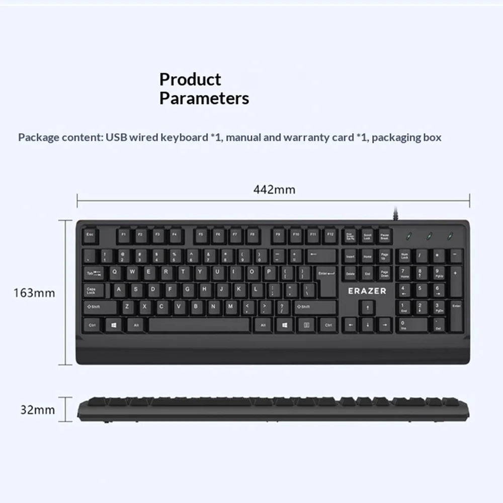 ERAZER K102 104 Keys USB Wired Computer Keyboard for Business Office Desktop Laptop (Invested By Lenovo) - Black - 6