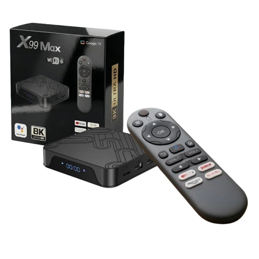 X99 MAX 2+8GB Android 14 TV Box RK3518 WiFi 6 4K HD Media Player with Bluetooth-compatible 5.0 Voice Remote Control - Black  /  US Plug - 1