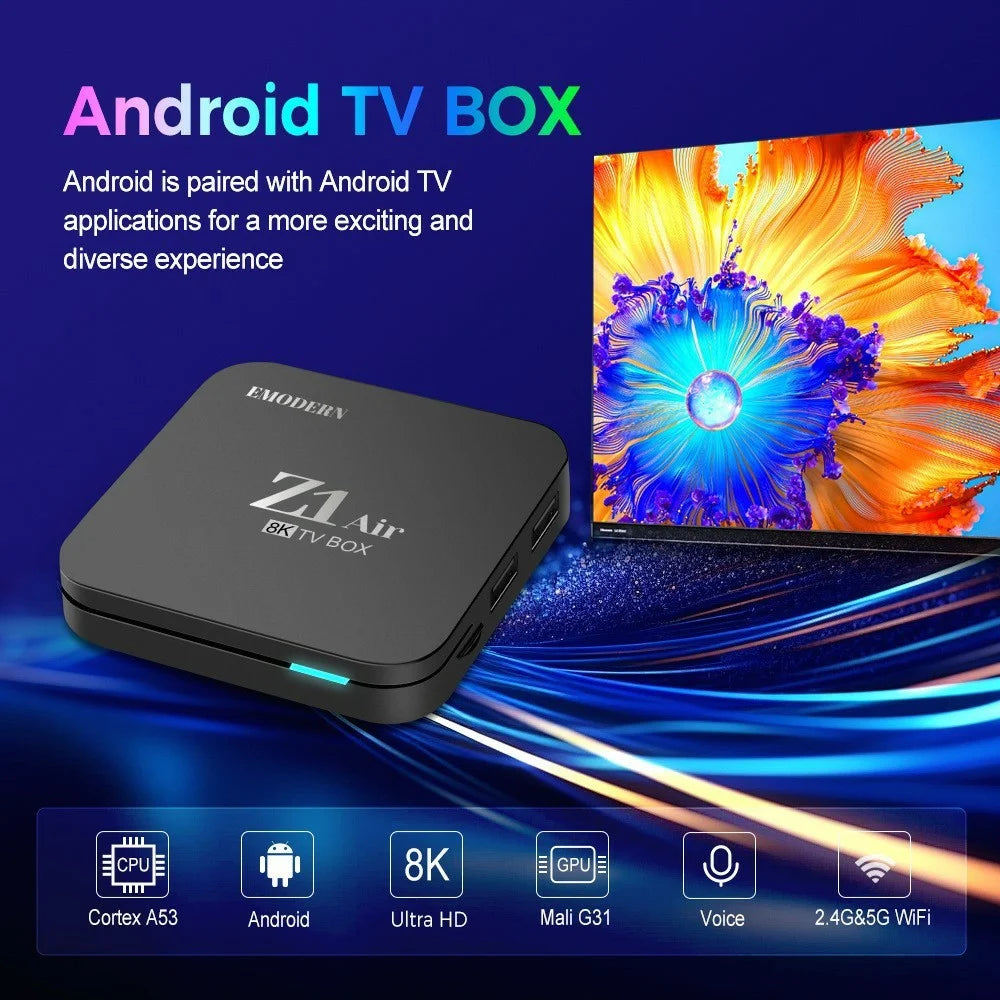 EMODERN Z1 AIR 2+16GB Android 15.0 TV Box 8K Ultra HD 2.4G  /  5G WiFi Bluetooth-compatible Voice Remote - Black - 4