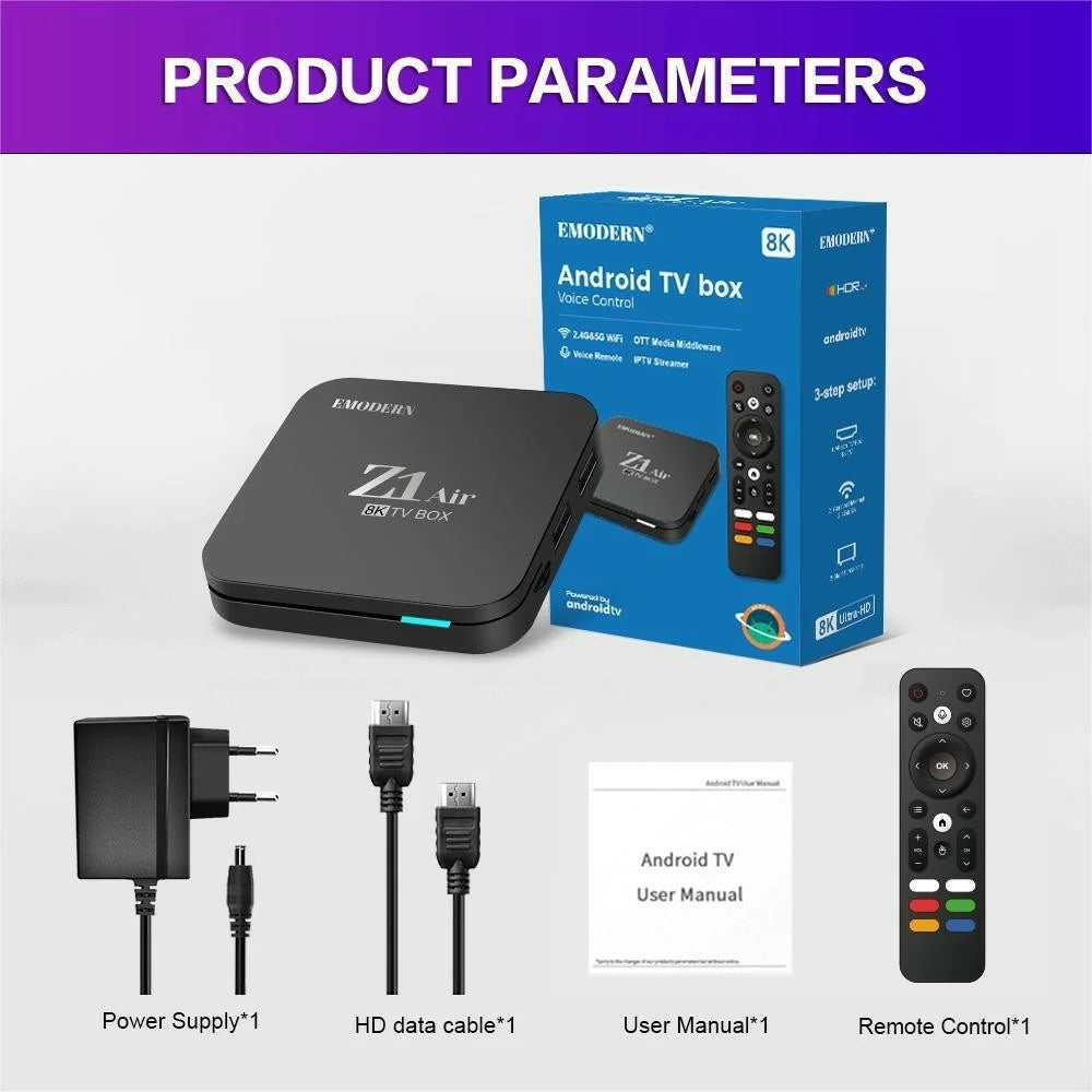 EMODERN Z1 AIR 2+16GB Android 15.0 TV Box 8K Ultra HD 2.4G  /  5G WiFi Bluetooth-compatible Voice Remote - Black - 6