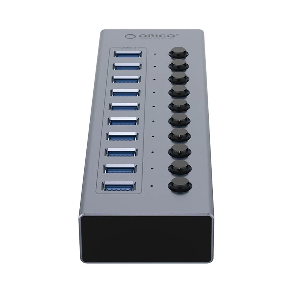 ORICO BT2U3-10AB Aluminum Alloy 10 Port USB3.0 5Gbps Data Transmission USB Hub Charging Splitter with Individual Switches - EU Plug - 3