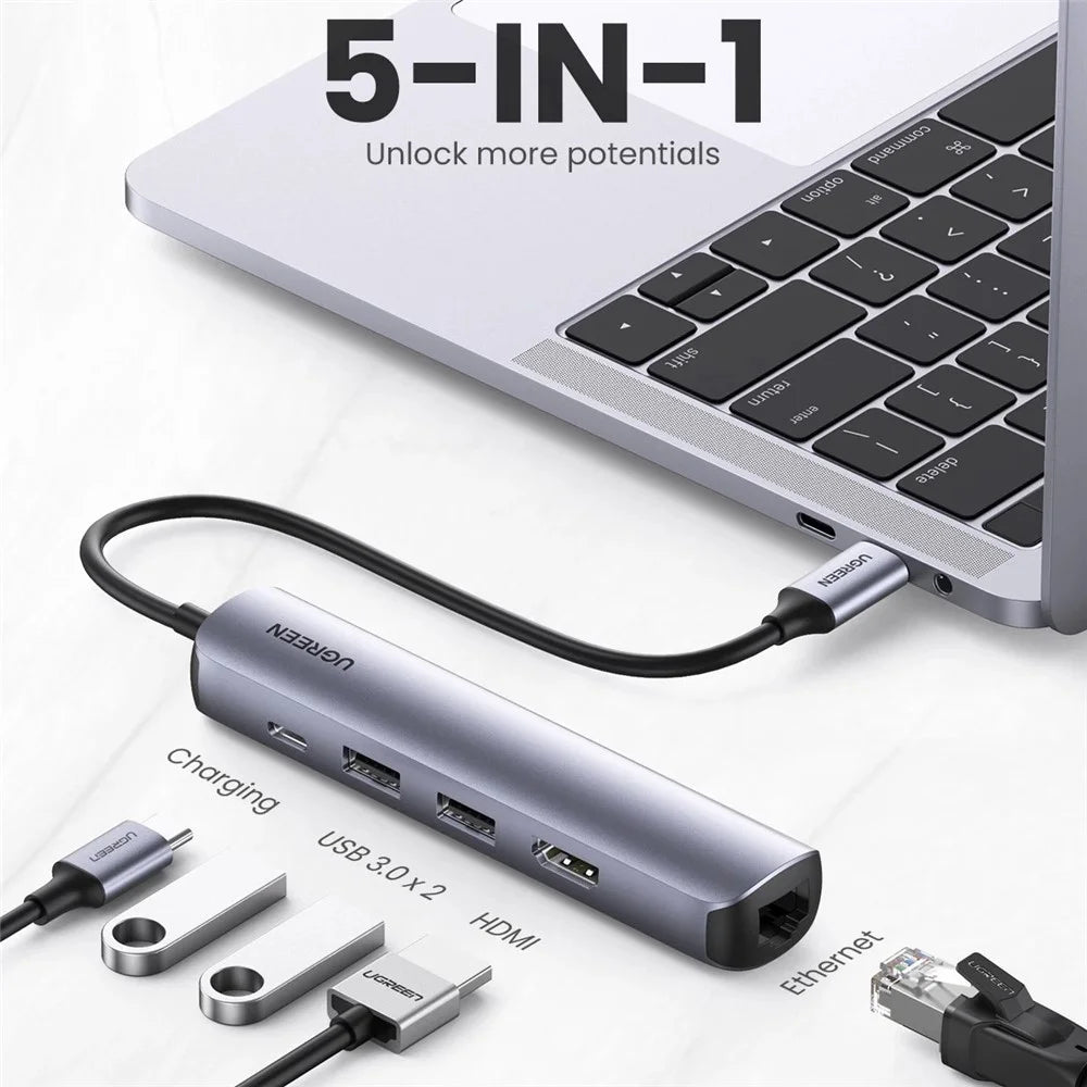UGREEN 5 in 1 USB C Hub Type-C 3.1 to HD RJ45 USB 3.0 PD Charging Multi Splitter Adapter for MacBook Air Pro - 2