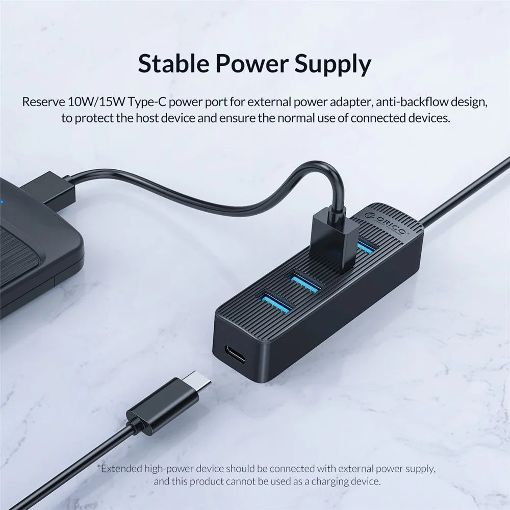 ORICO TWU3-4A Portable 4-Port USB Hub USB 3.0 Splitter Adapter for PC Computer - Black - 5