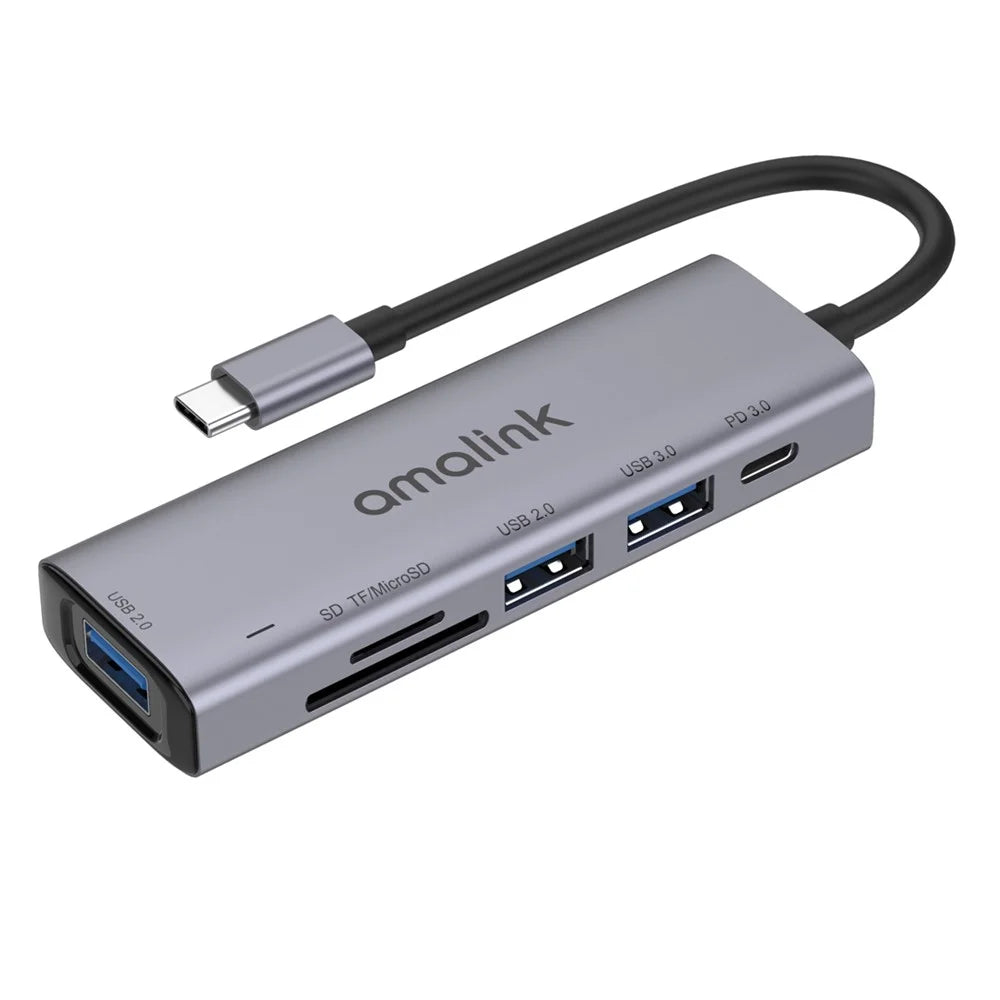 AMALINK AL-95120D 6 in 1 Type C Hub TF Card Reader 2x USB 2.0 3.0 PD 3.0 Fast Charging Adapter - 1