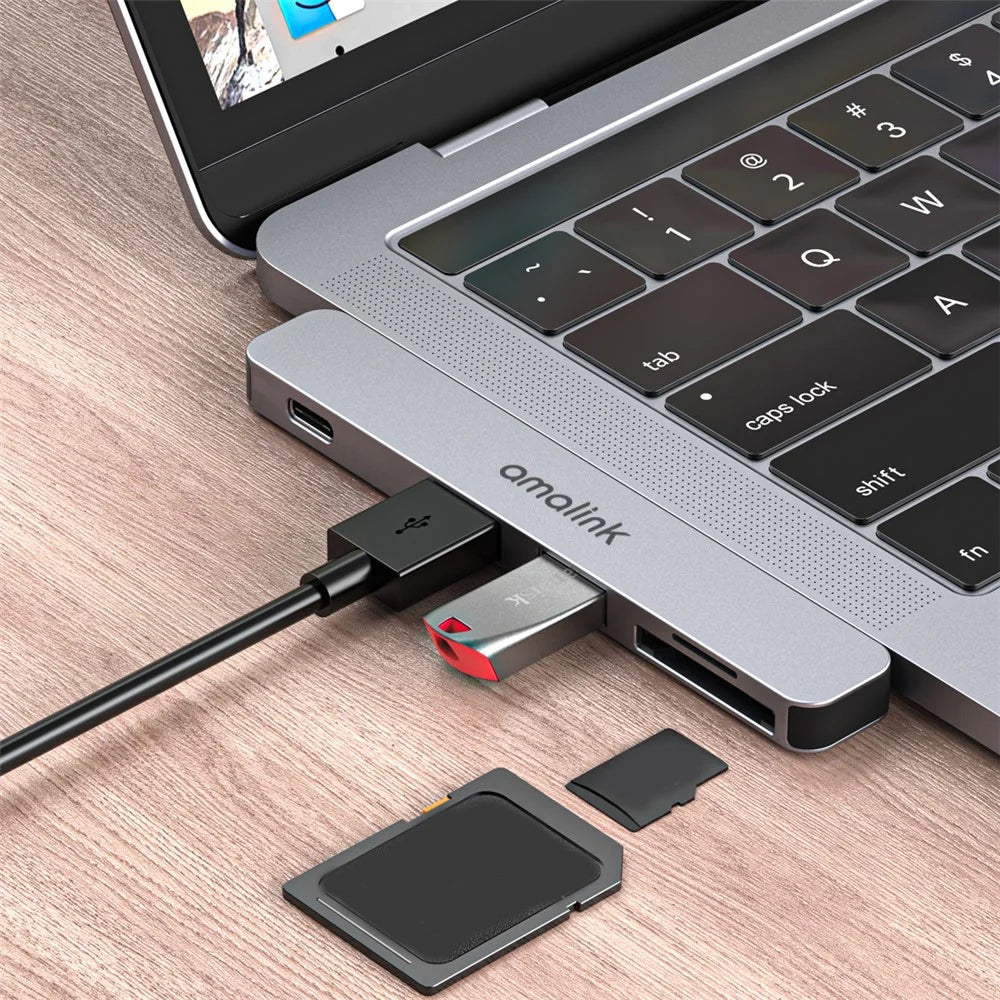 AMALINK AL-9177D Multi-port Hub Dual Type C to Thunderbolt 3 USB 2.0 3.0 Converter TF Card Reader Adapter - 3