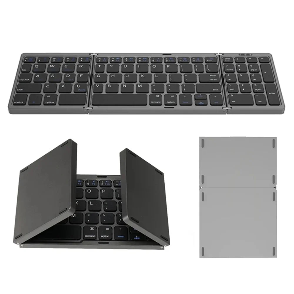 B089 Portable Tri-fold 81 Keys Bluetooth-Compatible Keyboard Home Office Wireless Keyboard with Numbers Area - Grey - 2