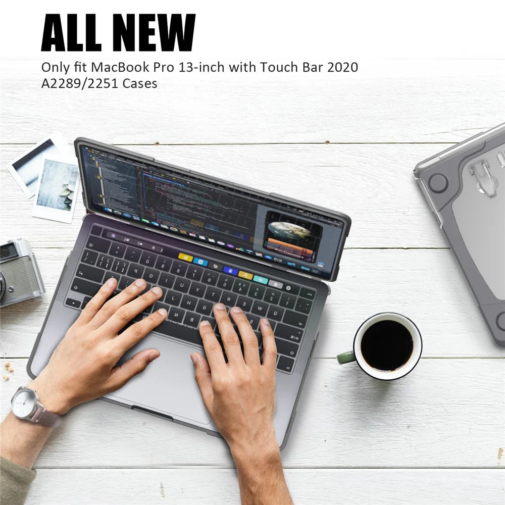 Two-Piece Plastic + TPU Protective Case Shell with Stand Design for MacBook Pro 13 inch (2020) A2251 / A2289 / A2338 (M1 / M2)   - Grey - 6