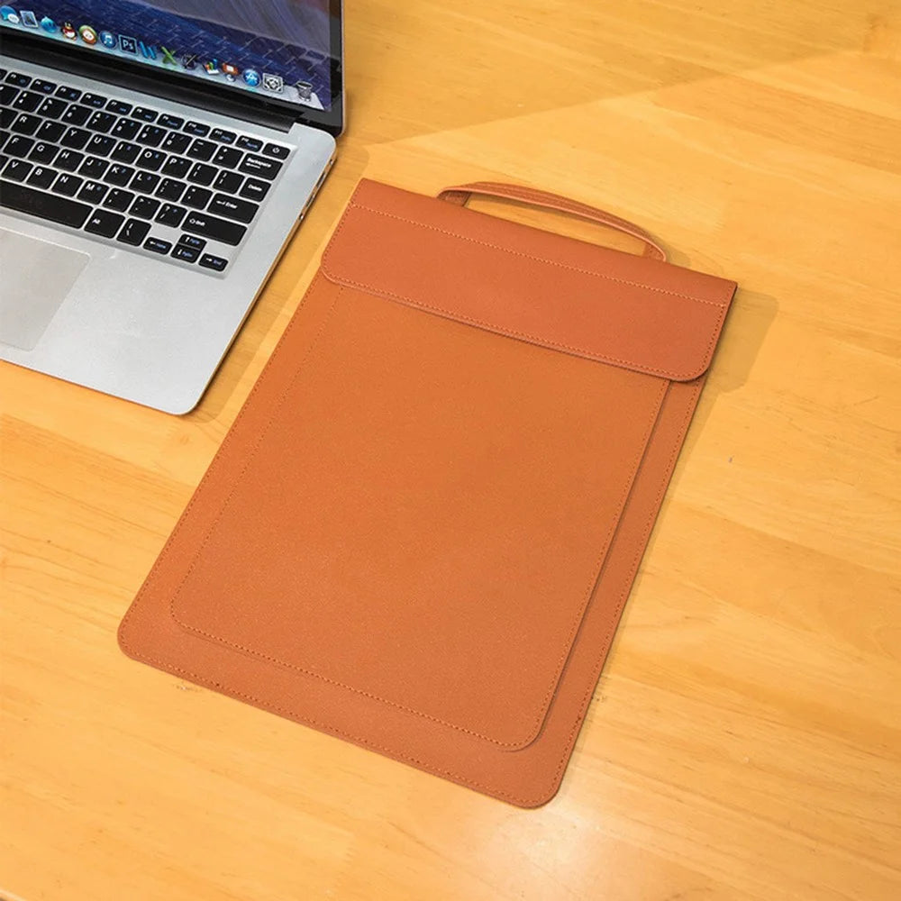 Business Style Waterproof PU Leather Protective Sleeve for 13.3 / 14-inch Laptop Carrying Case - Brown - 2