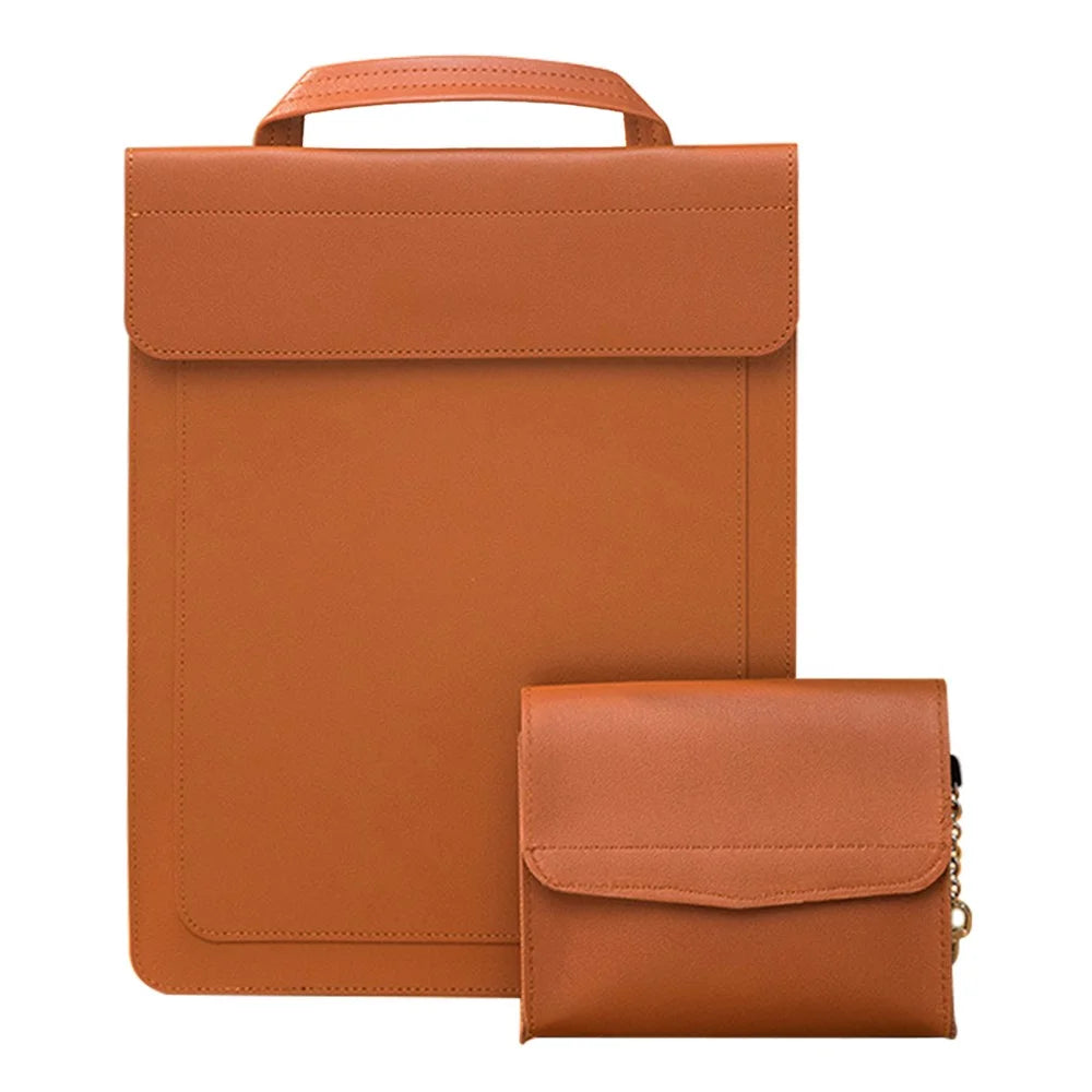 Business Style Waterproof PU Leather Carrying Case for 13.3 / 14-inch Laptop Sleeve with Mini Bag - Brown - 1
