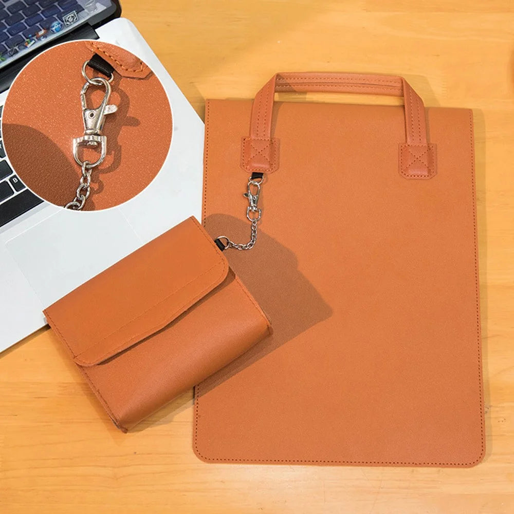 Business Style Waterproof PU Leather Carrying Case for 13.3 / 14-inch Laptop Sleeve with Mini Bag - Brown - 2