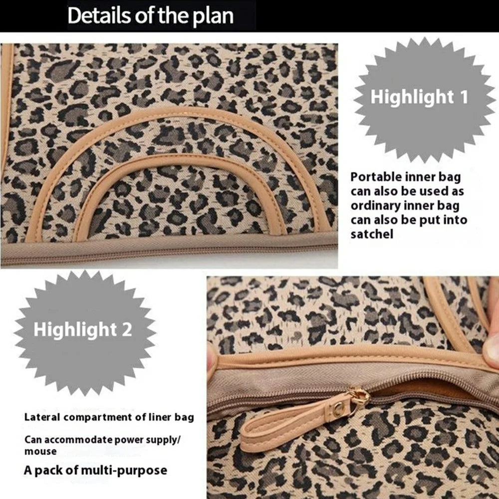 LISEN 39 x 27.5 x 1.5cm Carrying Case for 15.6-Inch Laptops Storage Bag with Stylish Retro Leopard Pattern - Brown - 3