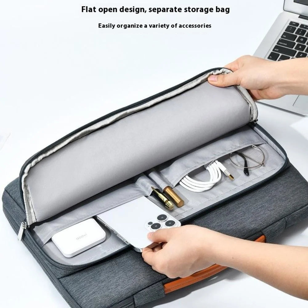 For 14 inch Laptop Carrying Case Oxford Cloth Wear Resistant Portable Sleeve Bag Business Style - Grey - 3