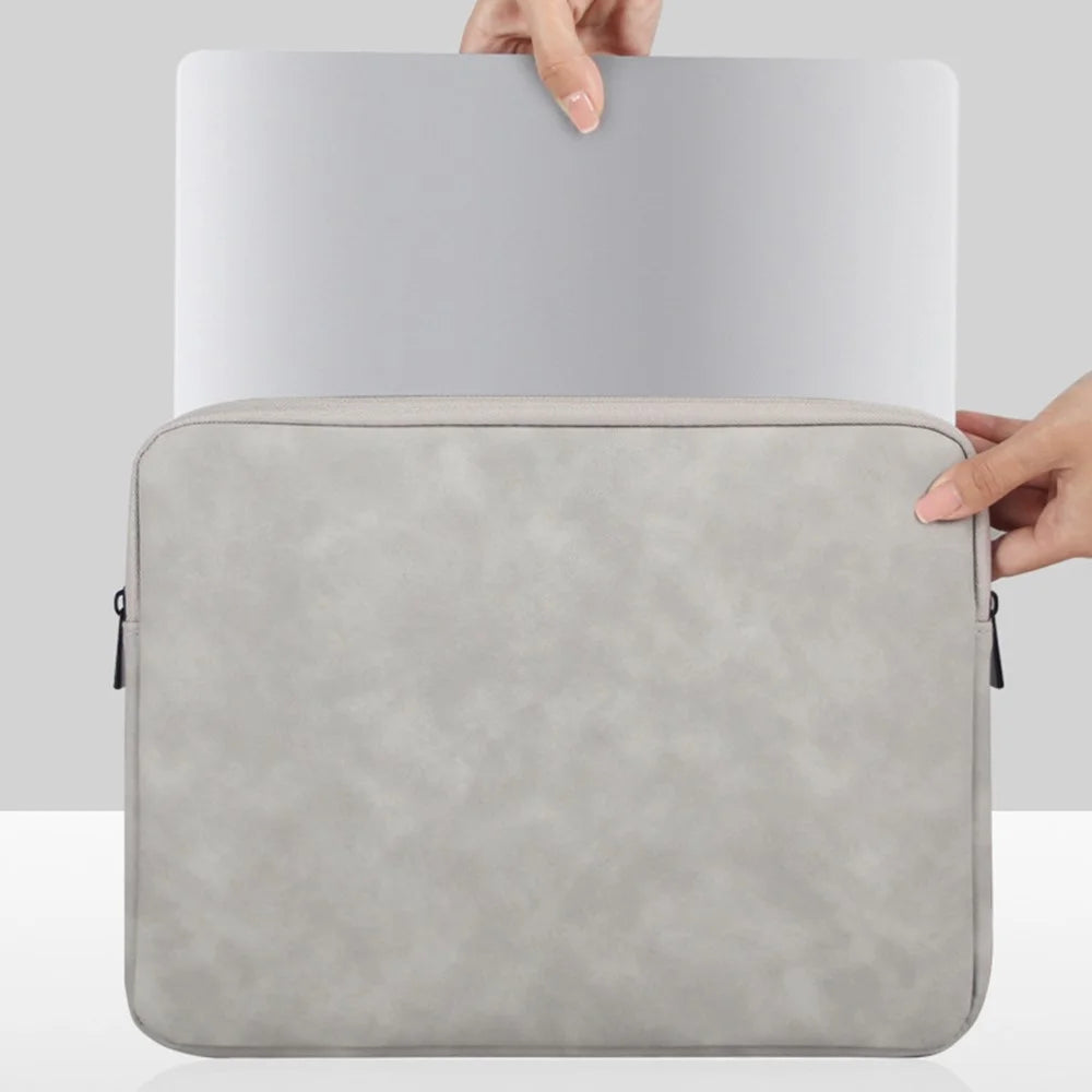 For 13-13.3 inch Laptop Bag PU Leather Inner Lining Scratch Resistant Water Repellent Protective Sleeve - Light Grey - 2