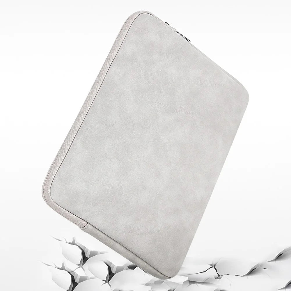 For 14-15.4 inch Laptop Bag PU Leather Inner Lining Scratch Resistant Water Repellent Protective Sleeve - Light Grey - 3