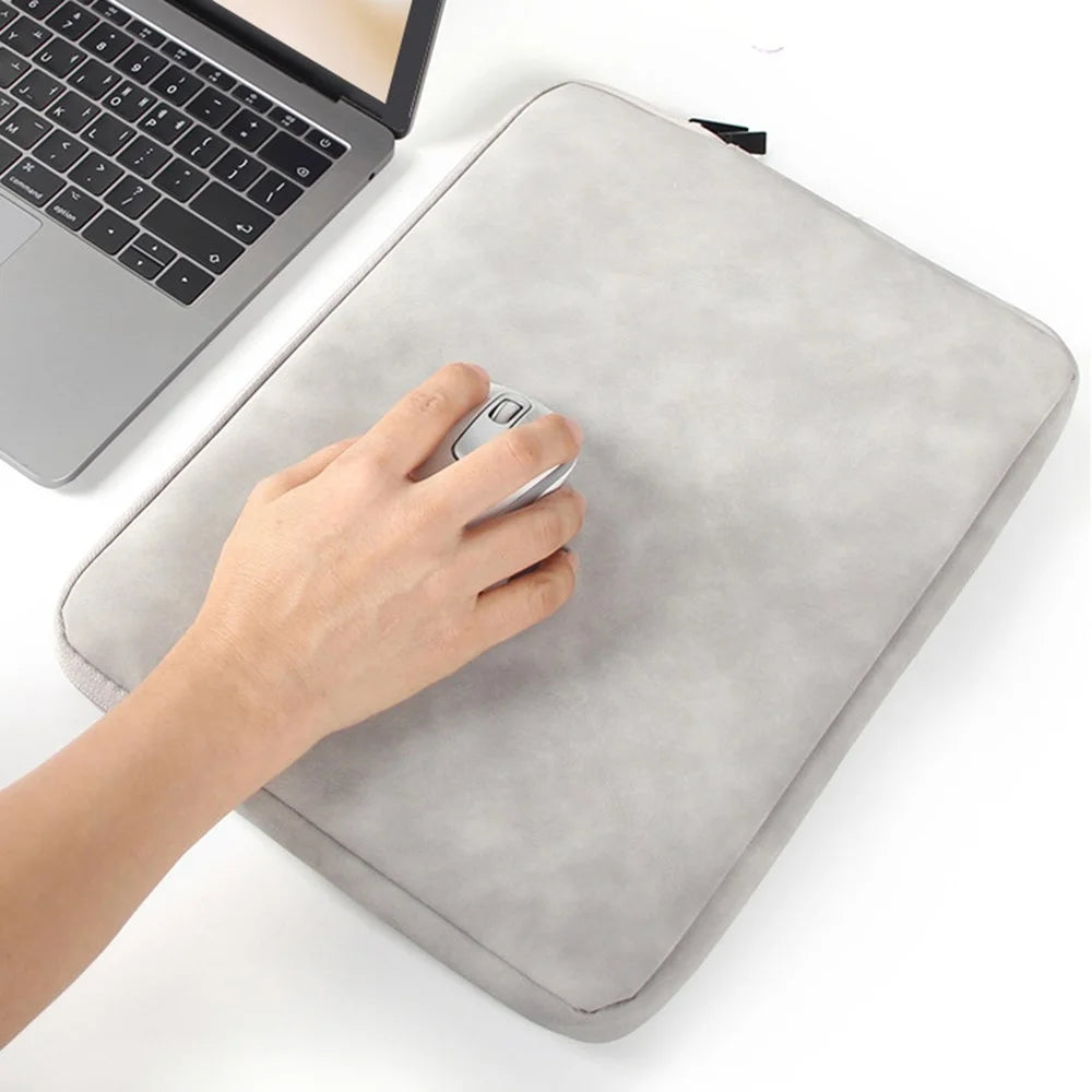 For 14-15.4 inch Laptop Bag PU Leather Inner Lining Scratch Resistant Water Repellent Protective Sleeve - Light Grey - 5
