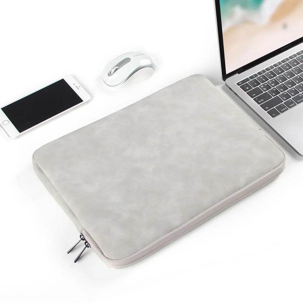 For 14-15.4 inch Laptop Bag PU Leather Inner Lining Scratch Resistant Water Repellent Protective Sleeve - Light Grey - 6