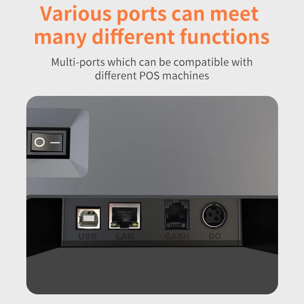 ZJ-8370 80mm Thermal Receipt Printer USB LAN Interface Restaurant Kitchen Printer with Auto Cutter - Black / US Plug - 7