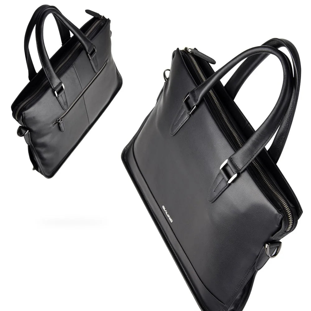 QIALINO For Universal 15 Inch Laptop Storage Bag Genuine Cow Leather Sleeve Case with Detachable Shoulder Strap - 3