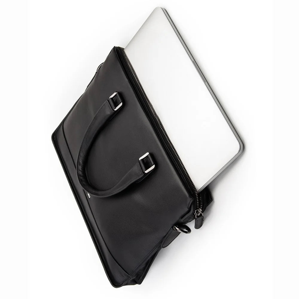 QIALINO For Universal 15 Inch Laptop Storage Bag Genuine Cow Leather Sleeve Case with Detachable Shoulder Strap - 6