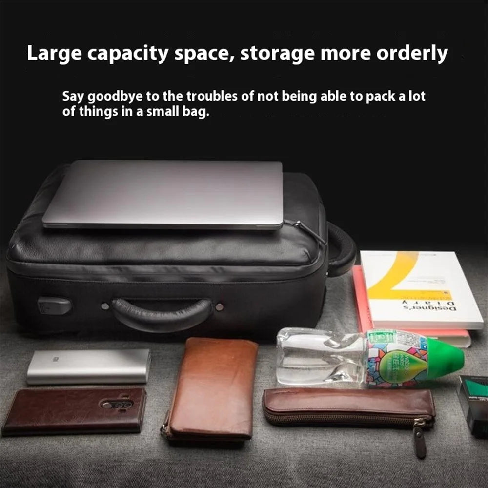 QIALINO Genuine Cow Leather Laptop Bag for Universal 15 Inch Notebooks Carrying Case with Anti-Theft Function - 2