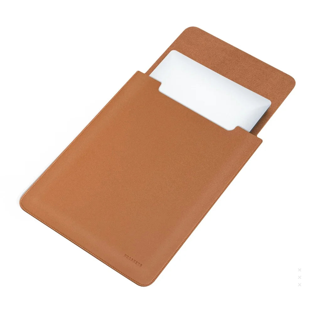 HUASHENG For 15 / 15.4 Inch Laptop Sleeve Ultra Thin PU Leather Portable Non Magnetic Vertical Notebook Bag - Light Brown - 1