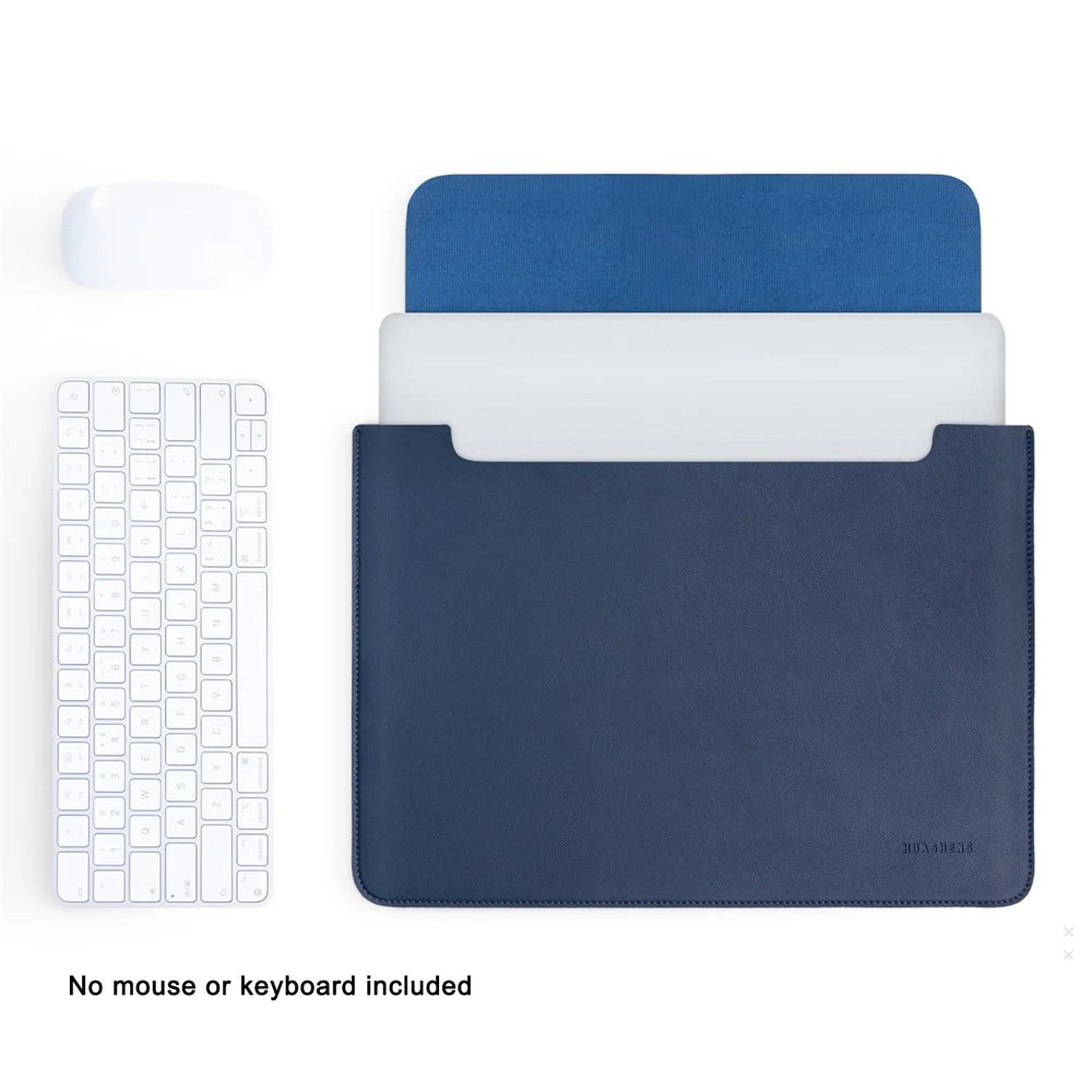 HUASHENG For 13 / 13.3 / 14 Inch Notebook Bag Ultra Thin Non Magnetic PU Leather Horizontal Laptop Sleeve - Navy Blue - 2