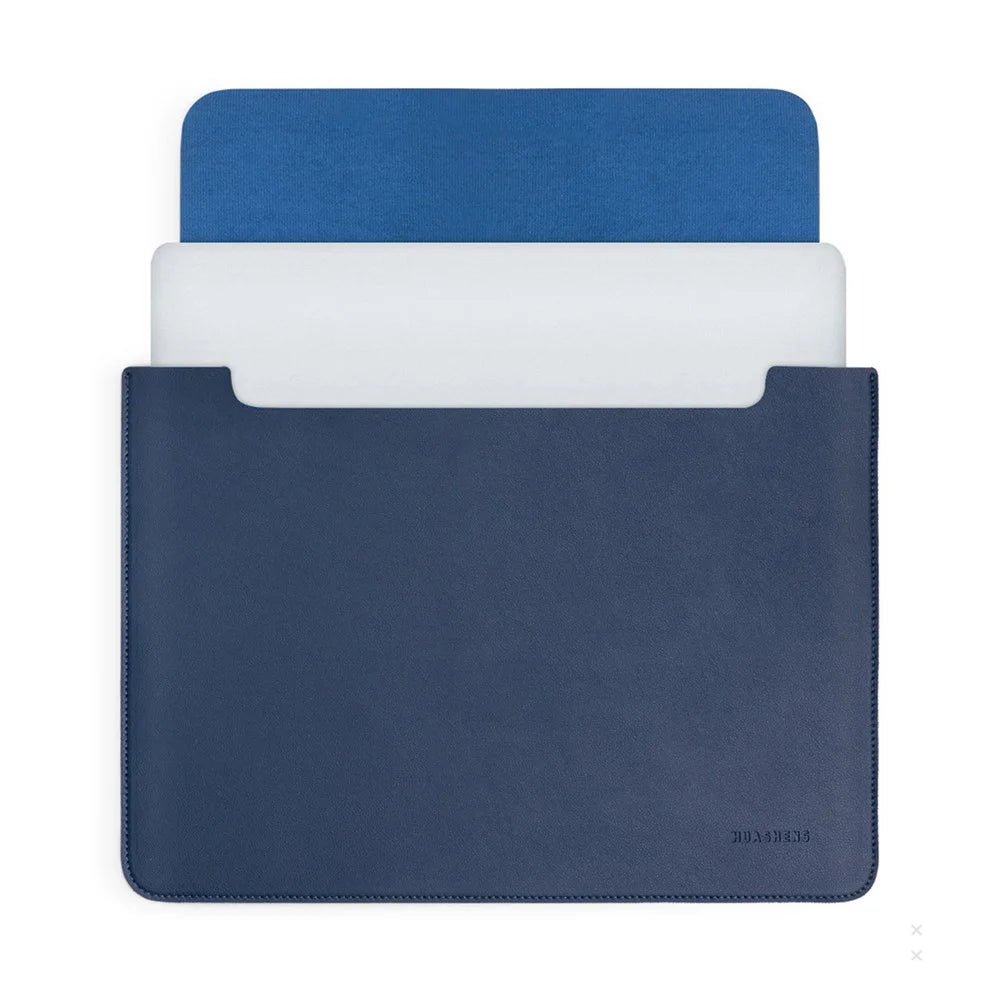 HUASHENG For 11 Inch Notebook Bag Ultra Thin Non Magnetic PU Leather Horizontal Laptop Sleeve - Navy Blue - 1