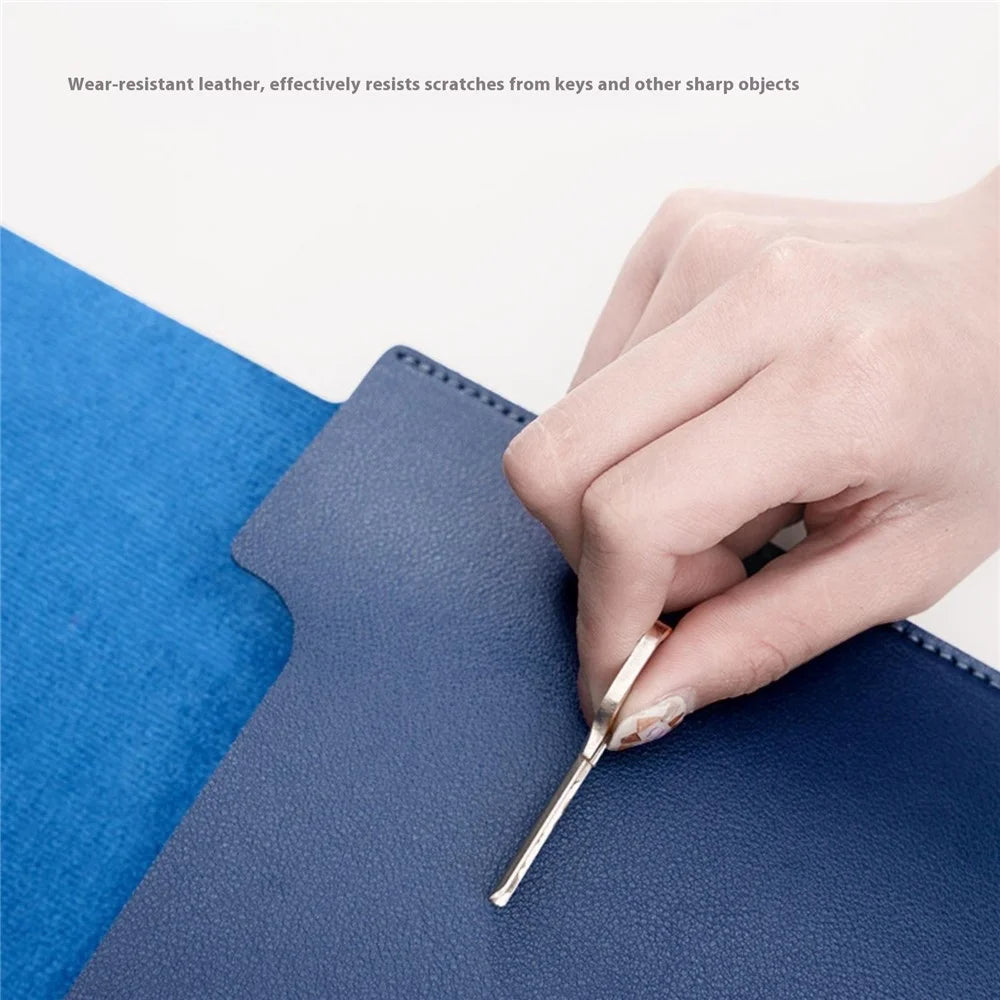 HUASHENG For 15 / 15.4 Inch Notebook Bag Ultra Thin Non Magnetic PU Leather Horizontal Laptop Sleeve - Navy Blue - 6