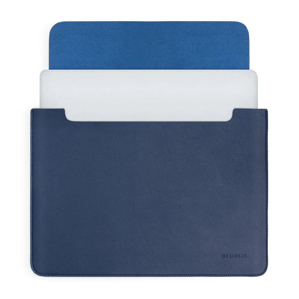 HUASHENG For 15.6 / 16 Inch Notebook Bag Ultra Thin Non Magnetic PU Leather Horizontal Laptop Sleeve - Navy Blue - 1