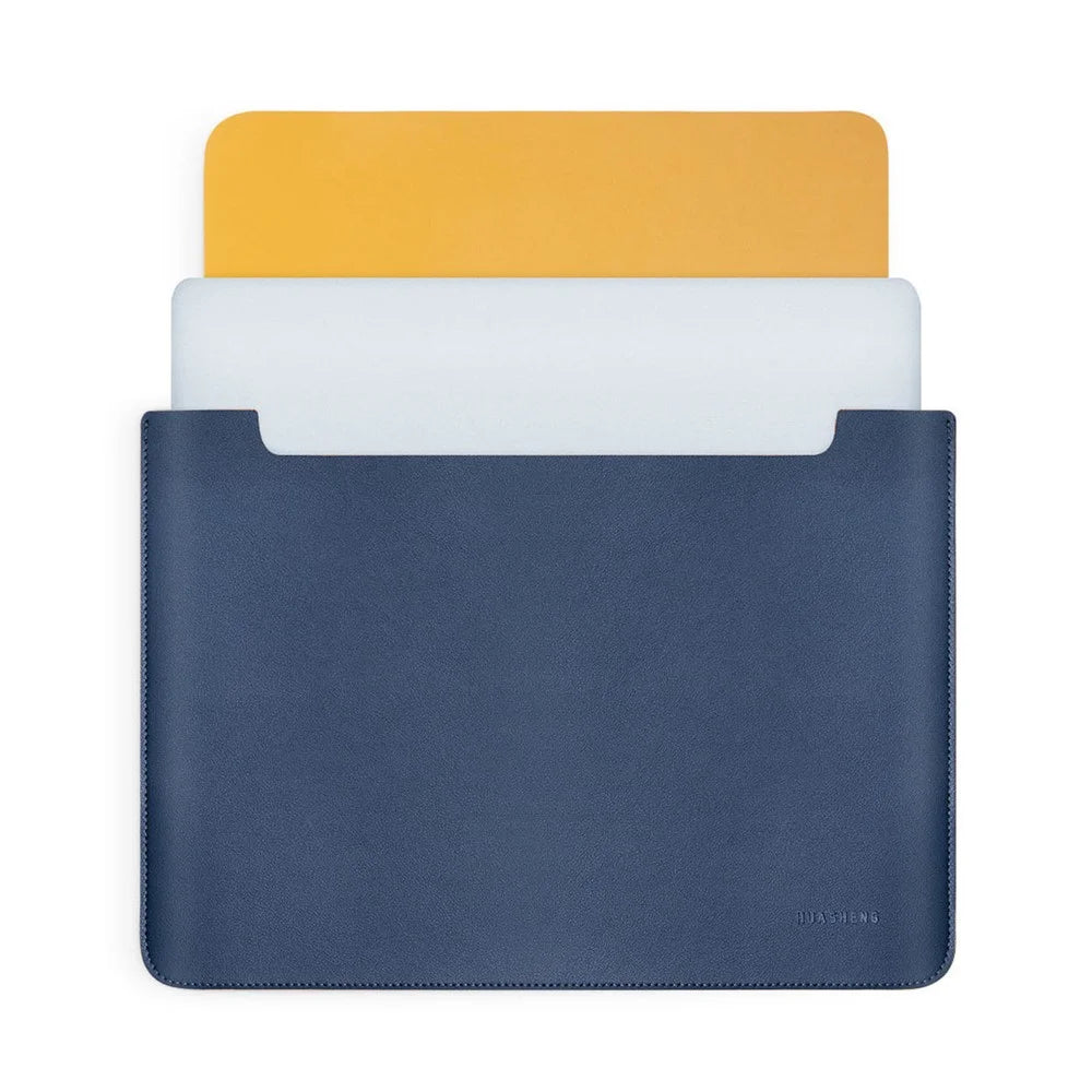 HUASHENG For 15 / 15.4 Inch Laptop Sleeve Double-Sided PU Leather Protective Case Horizontal Notebook Bag - Navy Blue - 1