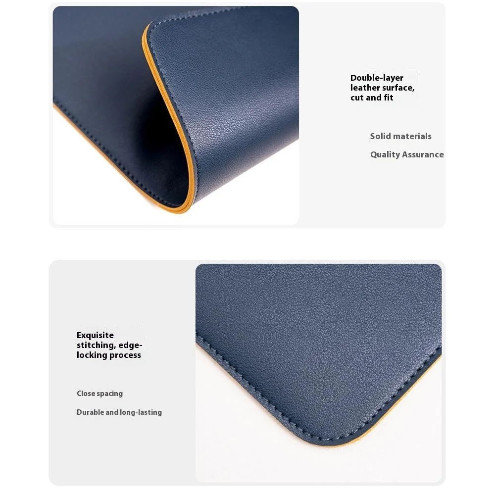 HUASHENG For 12 Inch Laptop Sleeve Double-sided PU Leather Mouse Pad Notebook Bag + Accessory Pouch - Vertical / Navy Blue+Yellow - 6