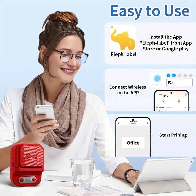 P2 Portable Handheld Thermal Label Printer for Product, Address, Barcodes Type-C 203DPI Label Maker - Black - 4