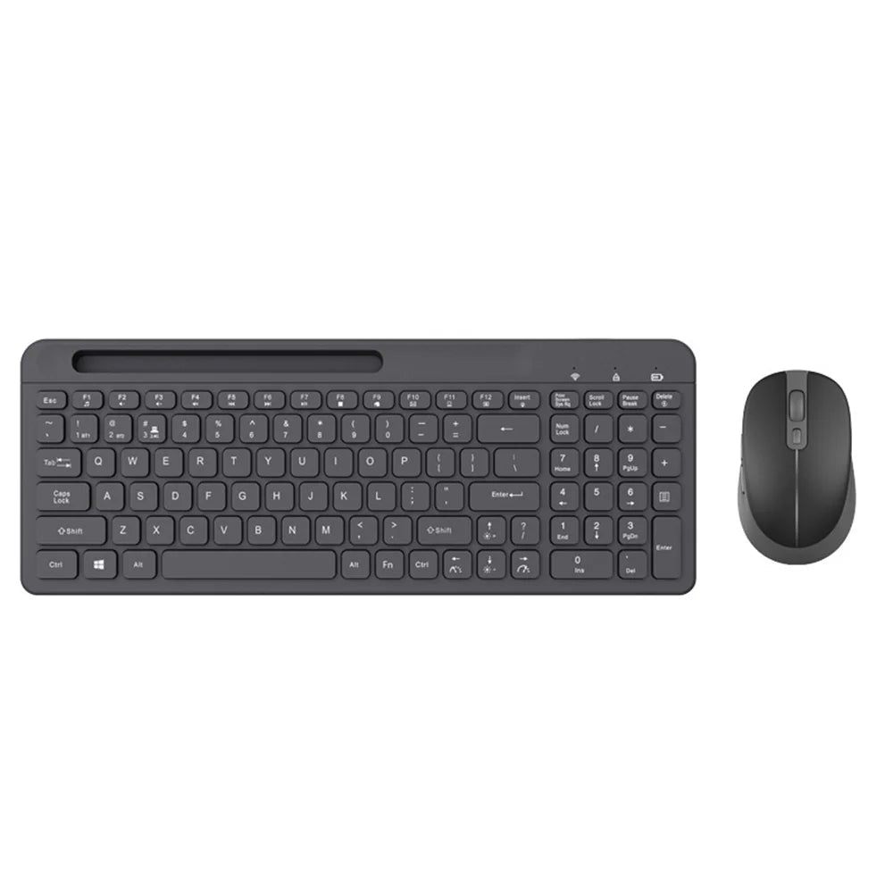 Y-FRUITFUL KM98 2.4G Wireless Keyboard Mouse Combo Set for Office Gaming with Phone Tablet Stand - Black - 2