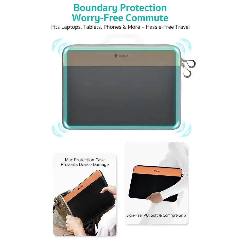 COTECI 15 - 16 Inch Laptop Sleeve Shockproof Notebook Bag for Bussiness Trip Travel - Orange / Black - 3