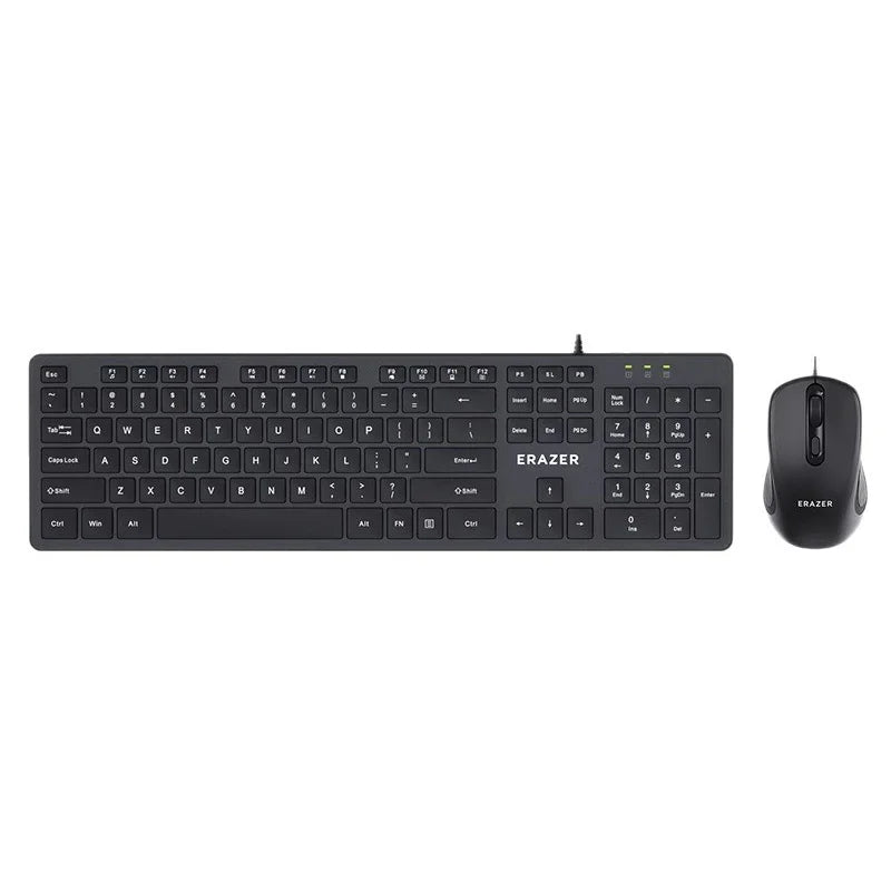 ERAZER KM301 USB Wired Keyboard Mouse Combo 104 Keys Full Size Keyboard 3-Level DPI Mouse Set for Office (Invested By Lenovo) - Black - 1