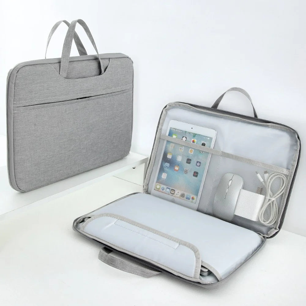 Laptop Bag for 14.1-15.4 inch Notebook 180 Degree Fully Opening Handle Business Style Computer Handbag with Front-Zip Pocket - Grey - 2