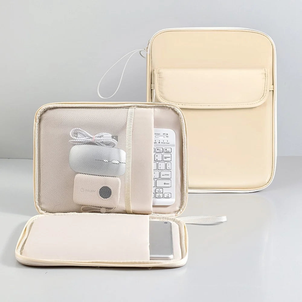 Laptop Bag 11 inch 180-Degree Full-Open Design Tablet Case PU Leather Shockproof Portable Computer Sleeve - Beige - 2
