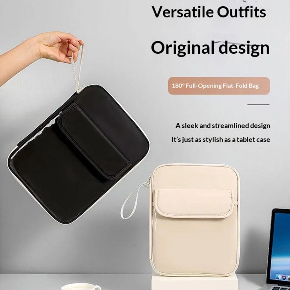 Laptop Bag 11 inch 180-Degree Full-Open Design Tablet Case PU Leather Shockproof Portable Computer Sleeve - Beige - 3
