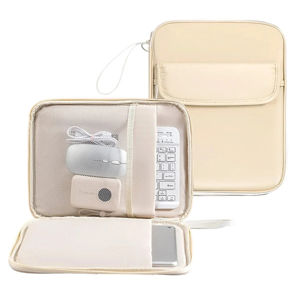 Laptop Bag 13 inch 180-Degree Full-Open Design Tablet Case PU Leather Shockproof Portable Computer Sleeve - Beige - 1